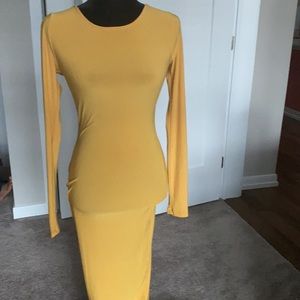 Mustard dress with an open V back